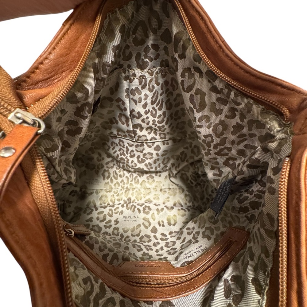 Perlina NY Brown Leather Hobo Bag, SUPER Soft Slouch Shoulder W/Buckle Accent - Picture 10 of 14